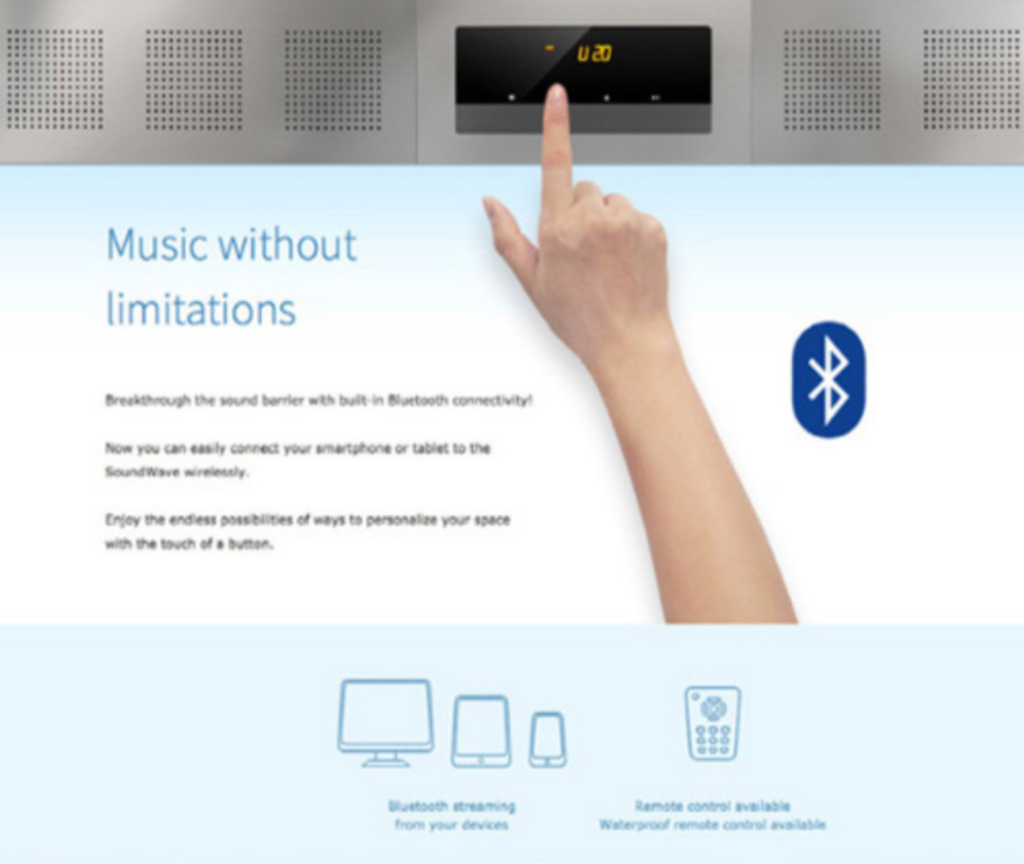 An eye-catching section explaining how their waterproof sound bar works